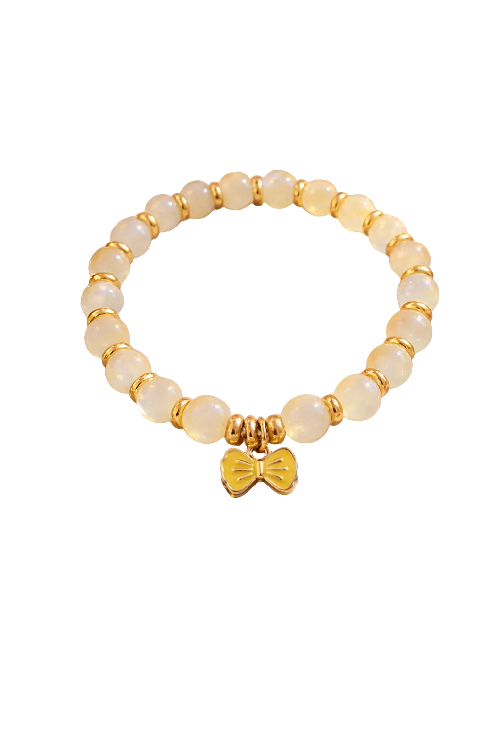 Yellow two tone with gold spacers yellow bow charm handcrafted glass bead bracelet