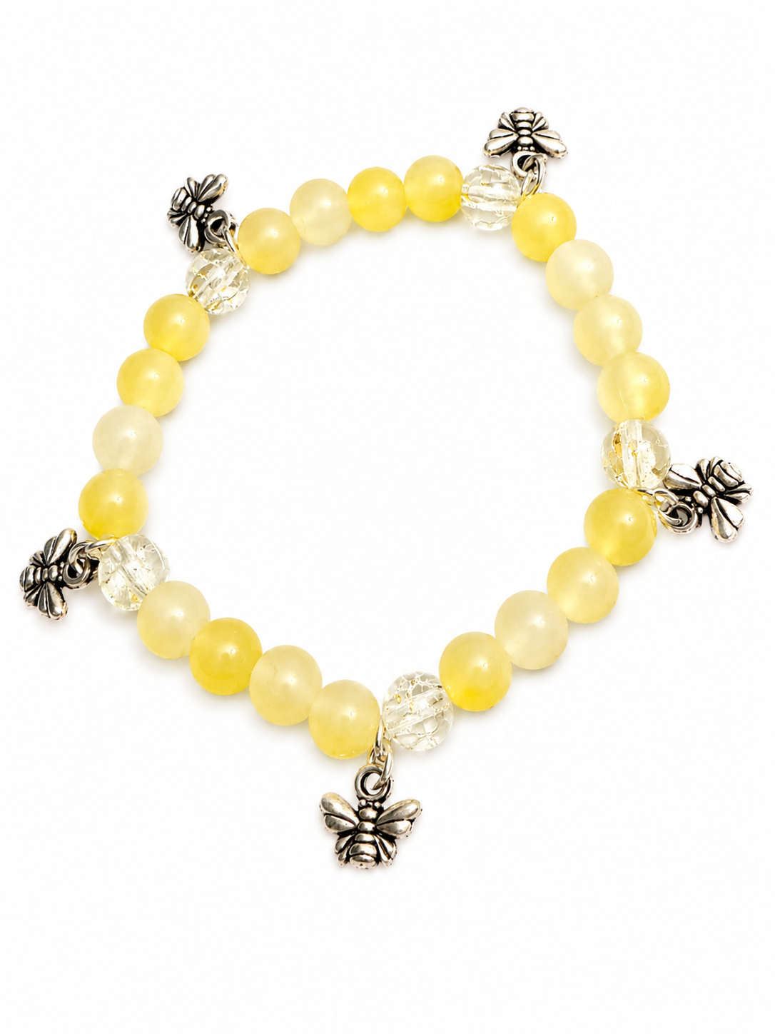 Yellow handcrafted glass bead bracelet with bee charms