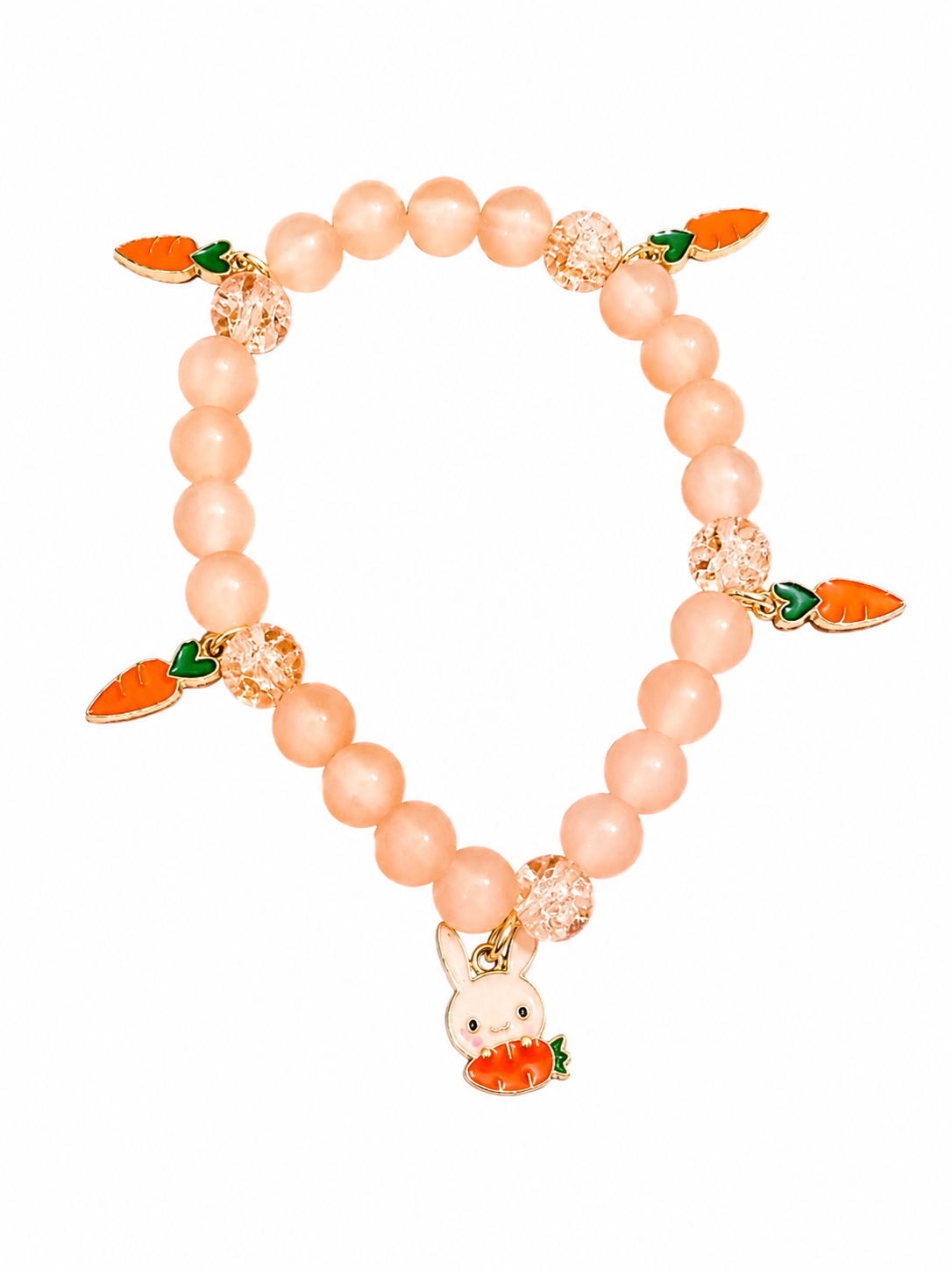 Orange handcrafted glass bead bracelet with a bunny and carrot charms
