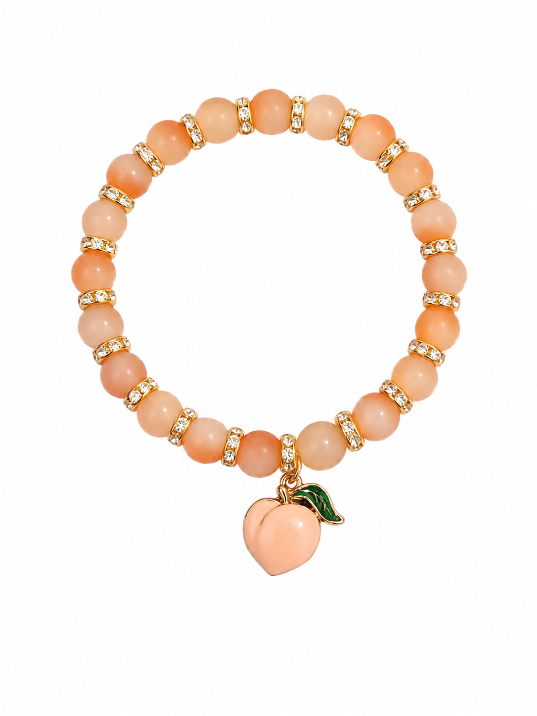 Orange handcrafted glass bead bracelet with a peach charm