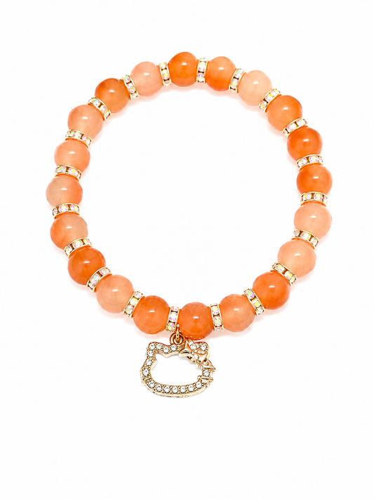 Orange handcrafted glass bead bracelet with a hello kitty charm