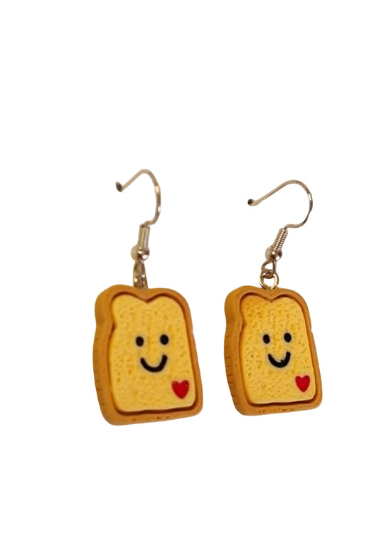 Smiley toast dangly earrings