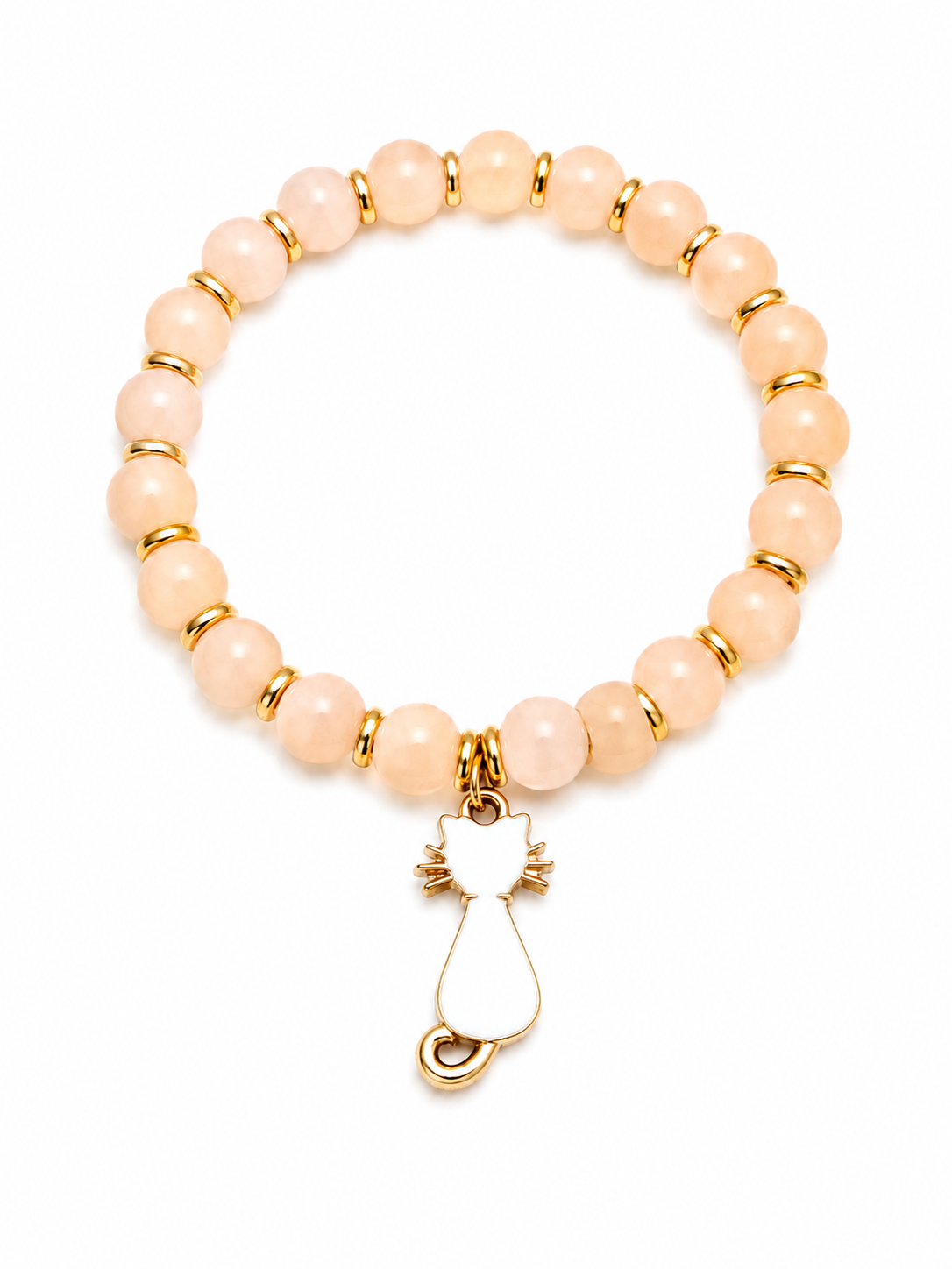 Orange handcrafted glass bead bracelet with a white cat charm