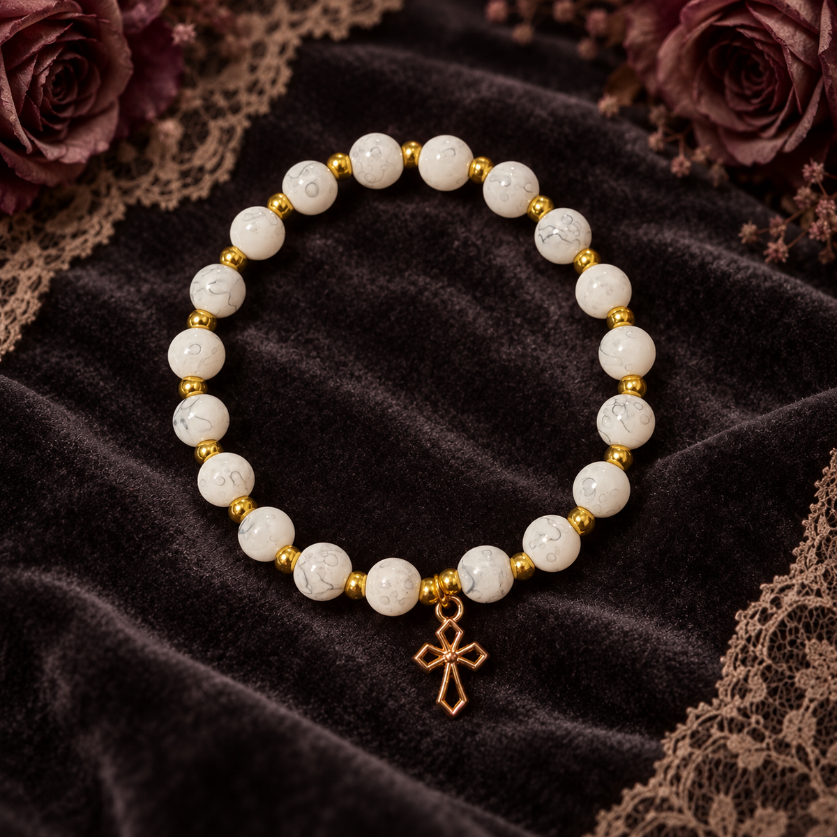 White glass bead handcrafted bracelet