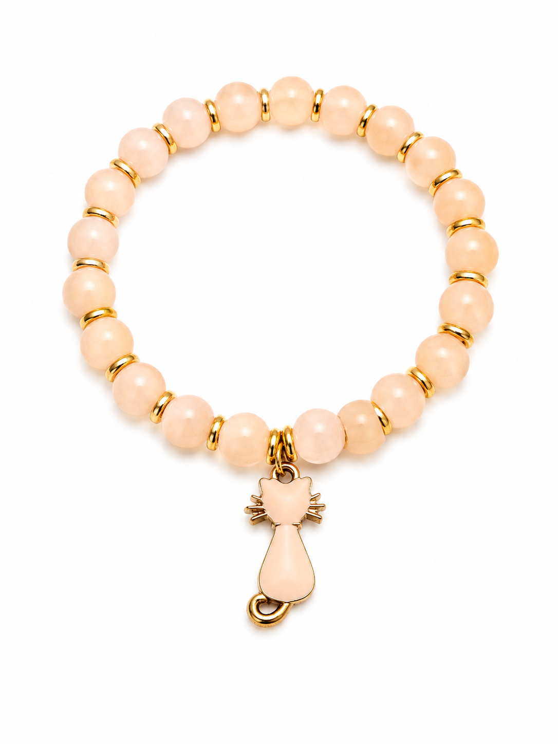Orange handcrafted glass bead bracelet with a white cat charm