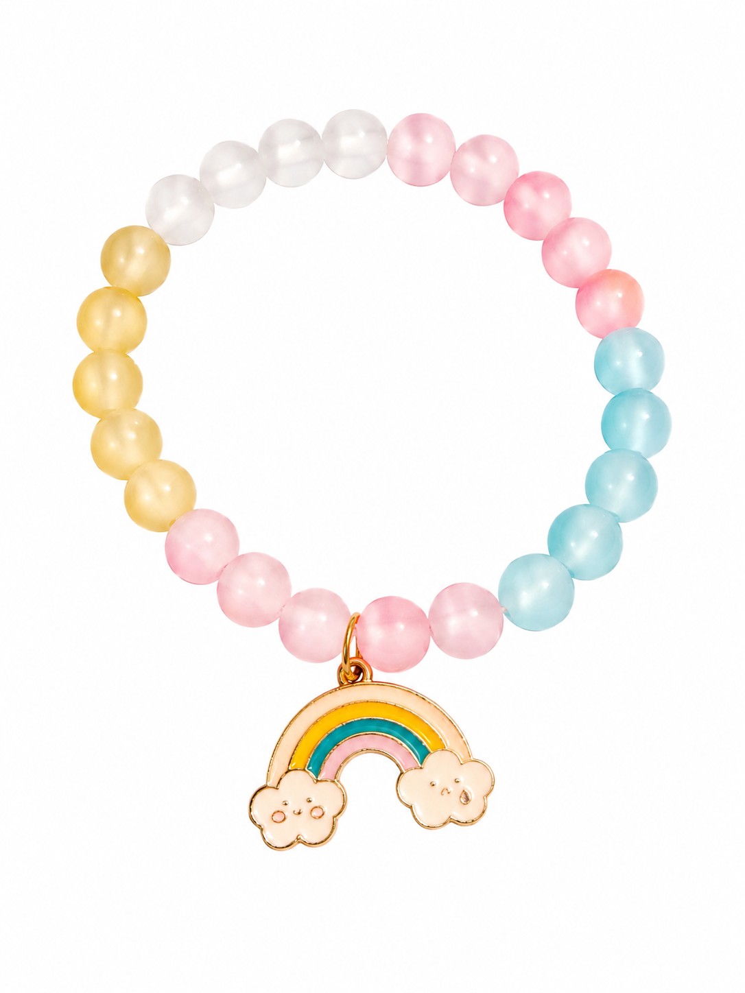 Multicolour handcrafted glass bead bracelet with a rainbow charm