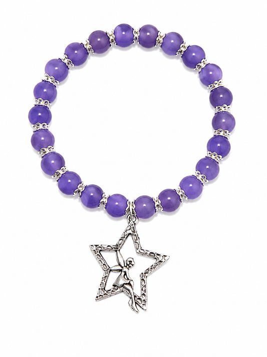 Blue handcrafted glass bead bracelet with a star and fairy charm